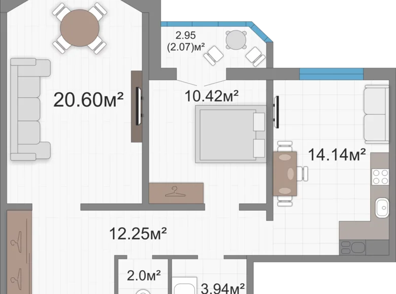 2 room apartment 65 m² Viazań, Belarus