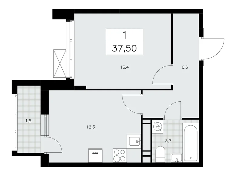 Квартира 1 комната 38 м² район Коммунарка, Россия