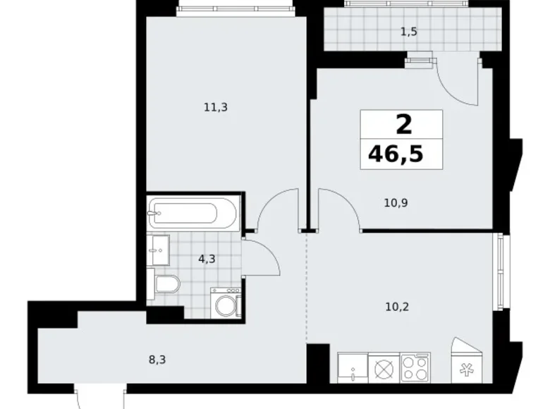 Mieszkanie 2 pokoi 47 m² Troick, Rosja