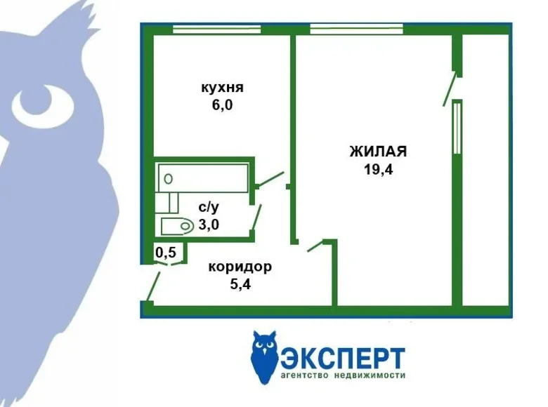 1 room apartment 37 m² Minsk, Belarus