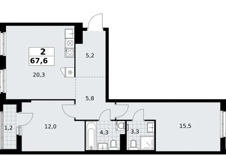 Apartamento 2 habitaciones 68 m² Troitsk, Rusia