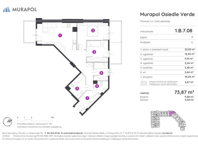 4 room apartment 74 m² Poznan, Poland