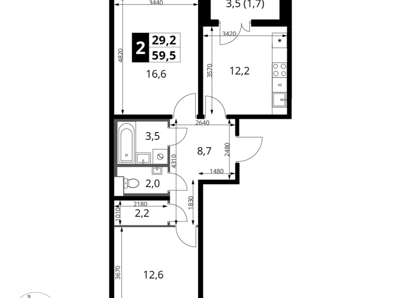 Mieszkanie 2 pokoi 60 m² Leninsky District, Rosja