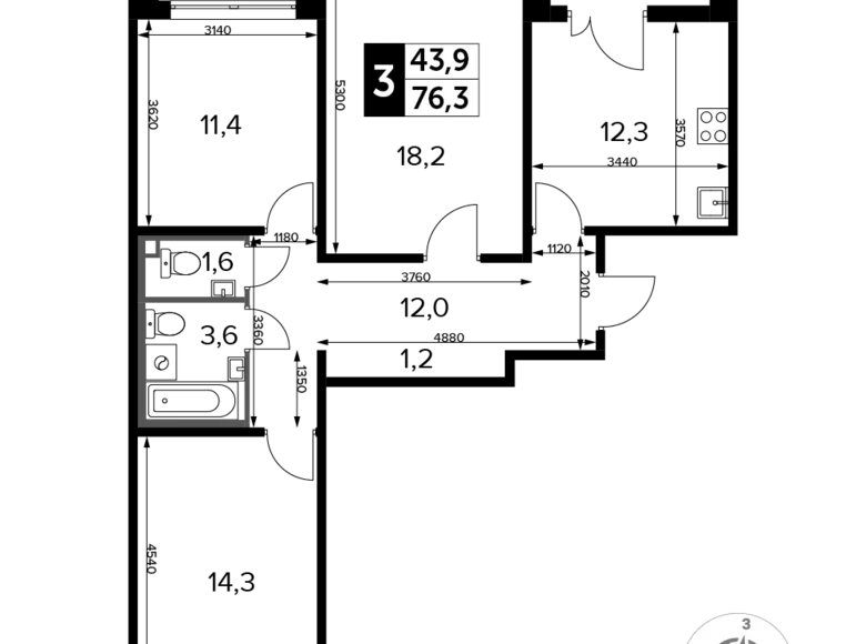 Квартира 3 комнаты 76 м² Люберцы, Россия