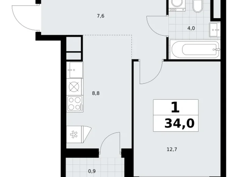 Apartamento 1 habitación 34 m² Vnukovo, Rusia