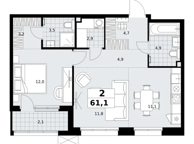 Wohnung 2 zimmer 61 m² Kommunarka, Russland