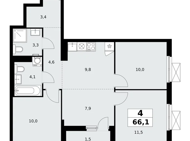 Apartamento 4 habitaciones 66 m² Kommunarka, Rusia