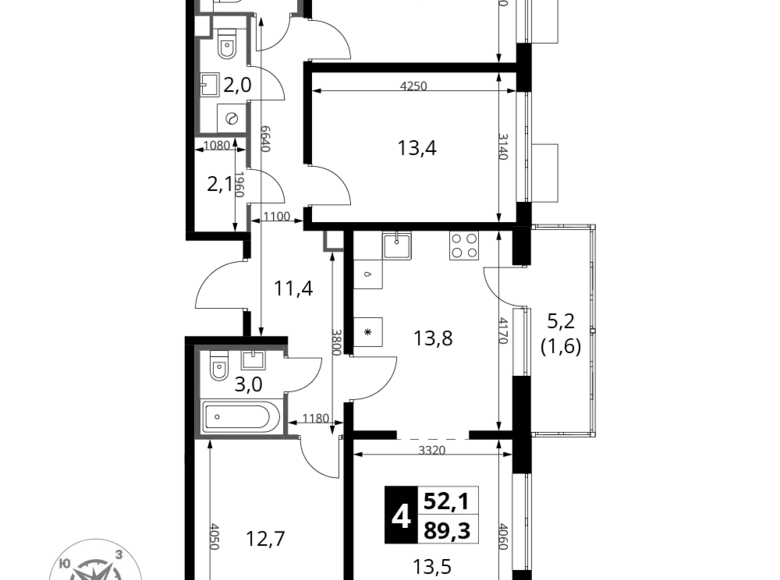 Mieszkanie 4 pokoi 90 m² Leninsky District, Rosja