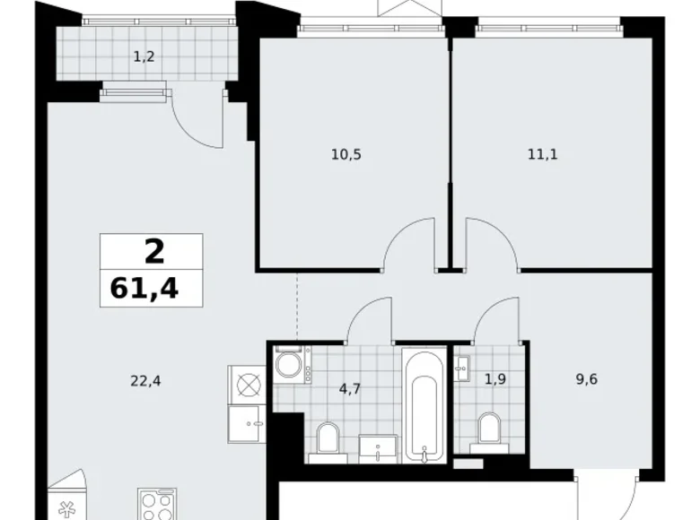 Appartement 2 chambres 61 m² Troïtsk, Russie