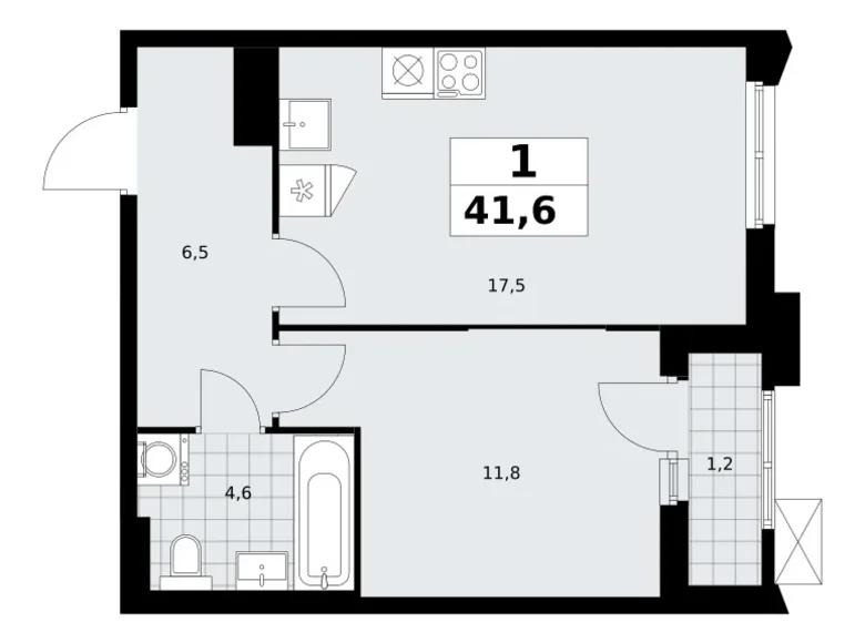 Mieszkanie 1 pokój 42 m² Troick, Rosja