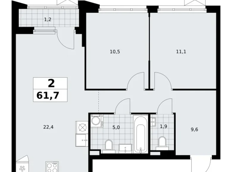 Appartement 2 chambres 62 m² Troïtsk, Russie