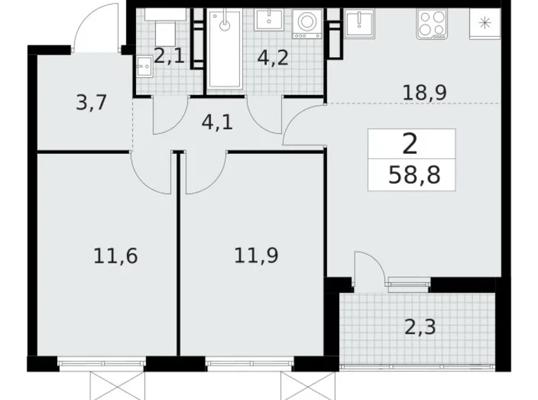 2 room apartment 59 m² Krasnoye Selo, Russia