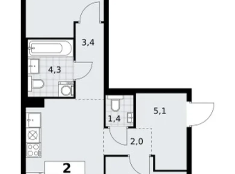 Appartement 2 chambres 58 m² Troïtsk, Russie
