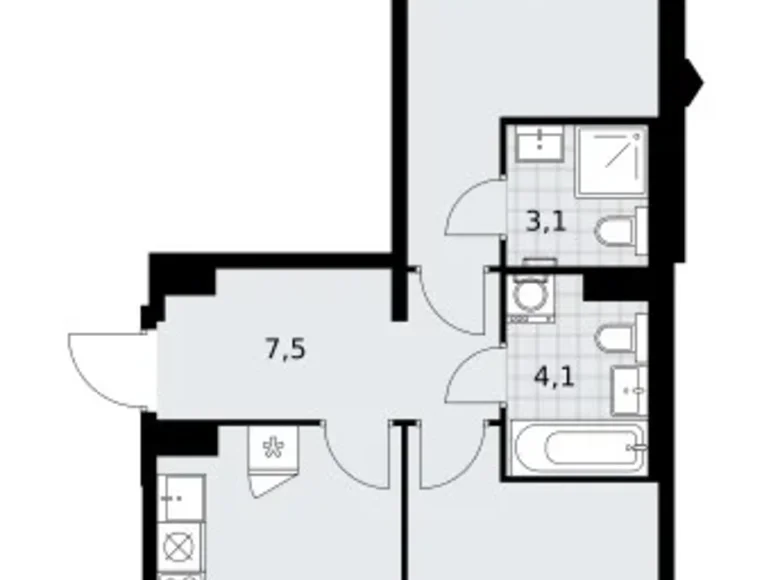 2 room apartment 59 m² Troitsk, Russia