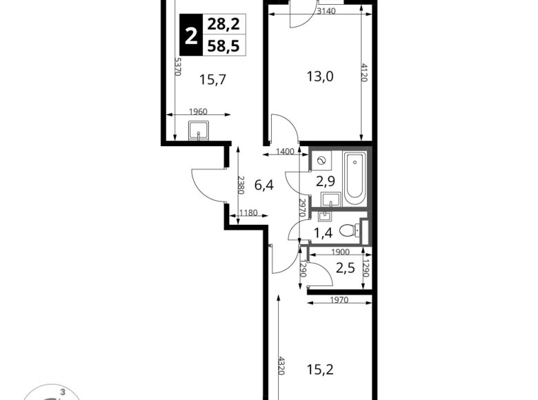 Wohnung 2 zimmer 59 m² Sapronovo, Russland
