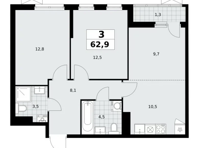 Квартира 3 комнаты 63 м² район Коммунарка, Россия