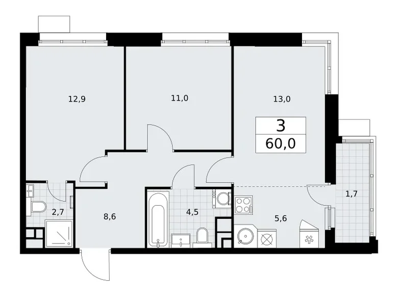 Квартира 3 комнаты 60 м² район Внуково, Россия