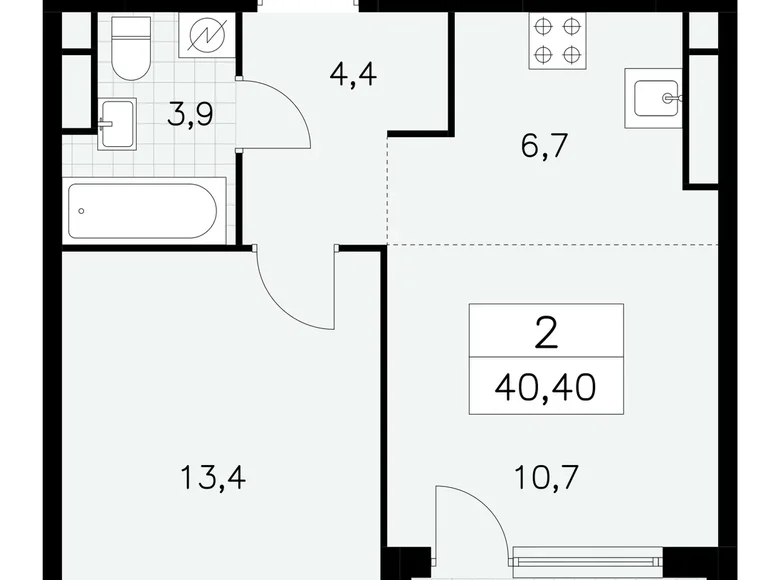 Квартира 2 комнаты 40 м² Москва, Россия