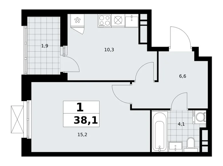 1 room apartment 38 m² Kommunarka, Russia