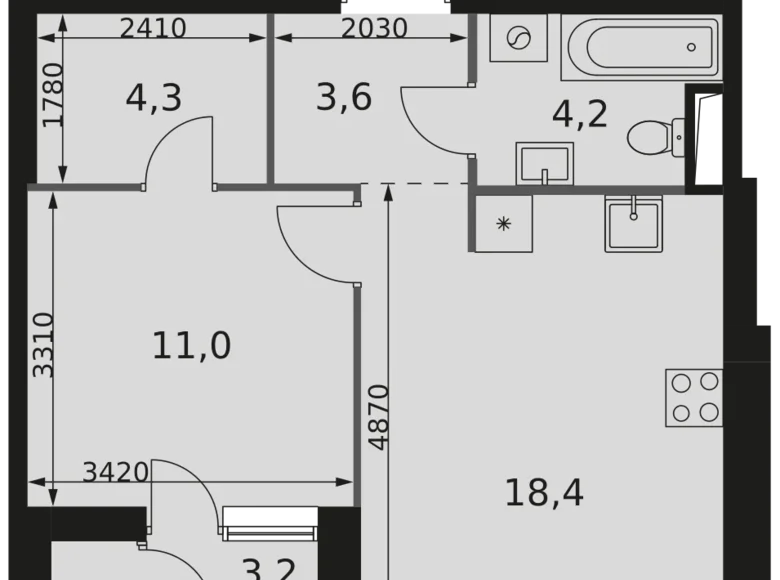 Квартира 1 комната 43 м² Москва, Россия