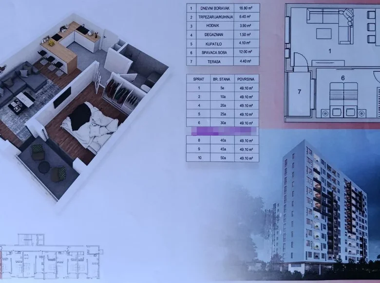 1 bedroom apartment 49 m² Bar, Montenegro