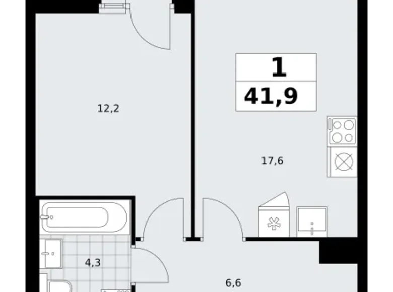 1 room apartment 42 m² Troitsk, Russia