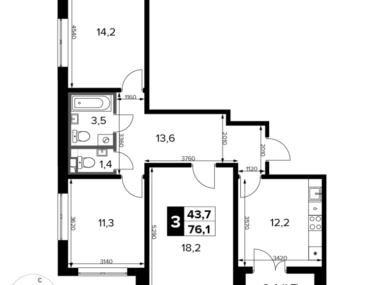 Apartamento 3 habitaciones 76 m² Sapronovo, Rusia