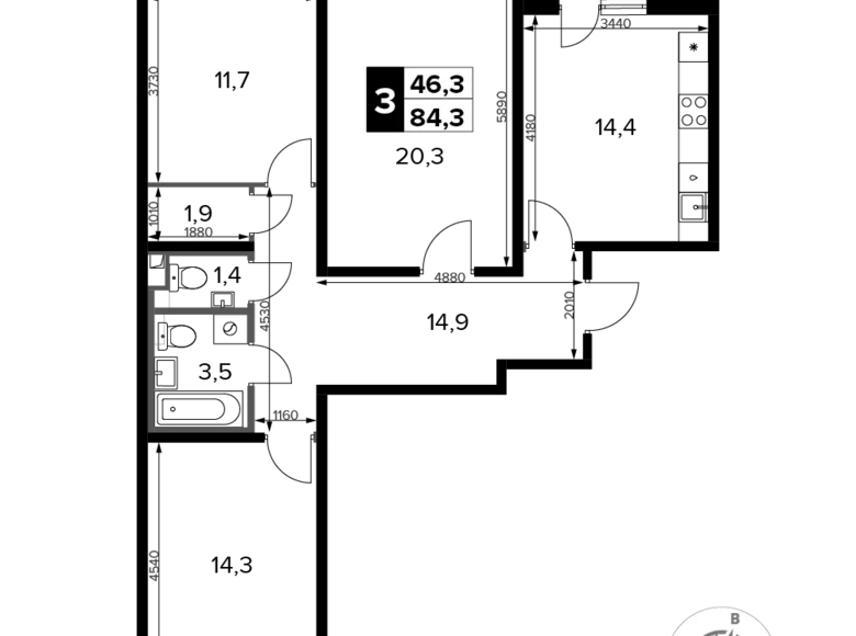 Apartamento 3 habitaciones 84 m² Sapronovo, Rusia