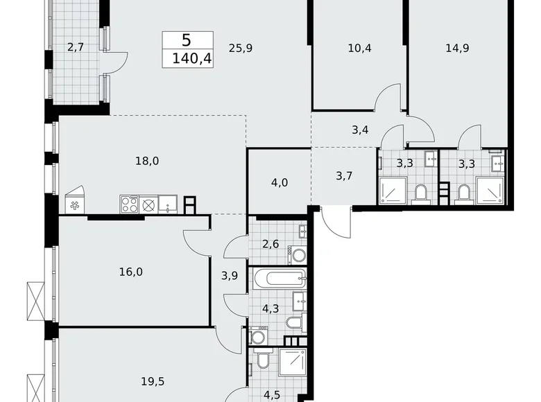 5 room apartment 140 m² Kommunarka, Russia