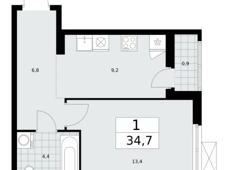 Wohnung 1 zimmer 35 m² Kommunarka, Russland