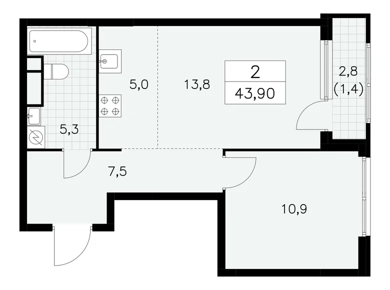 Квартира 2 комнаты 44 м² Москва, Россия