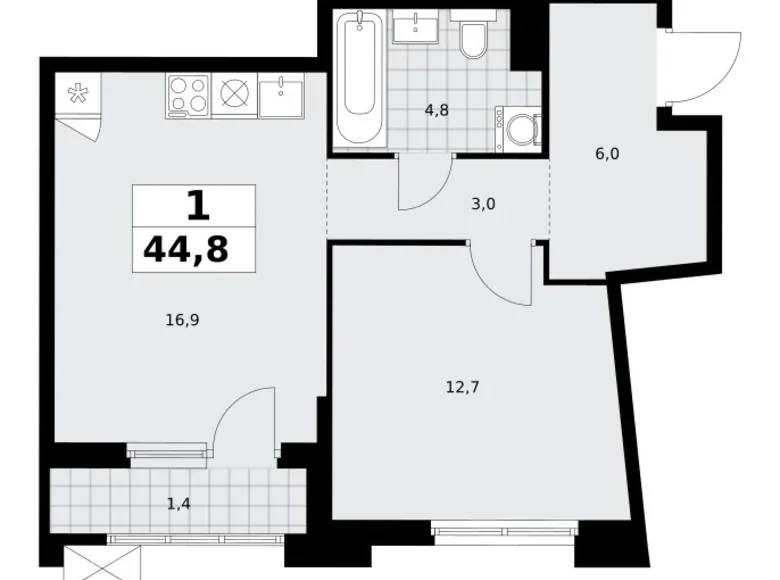 Apartamento 1 habitación 45 m² Troitsk, Rusia