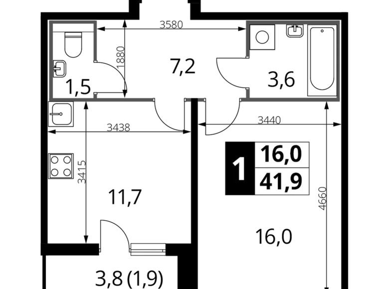 Wohnung 1 zimmer 42 m² Ljuberzy, Russland