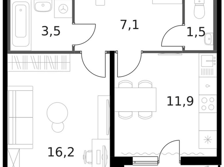 Квартира 1 комната 42 м² Москва, Россия