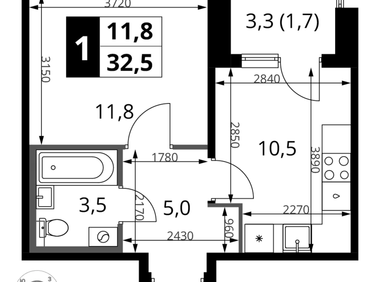 Mieszkanie 1 pokój 33 m² Chimki, Rosja