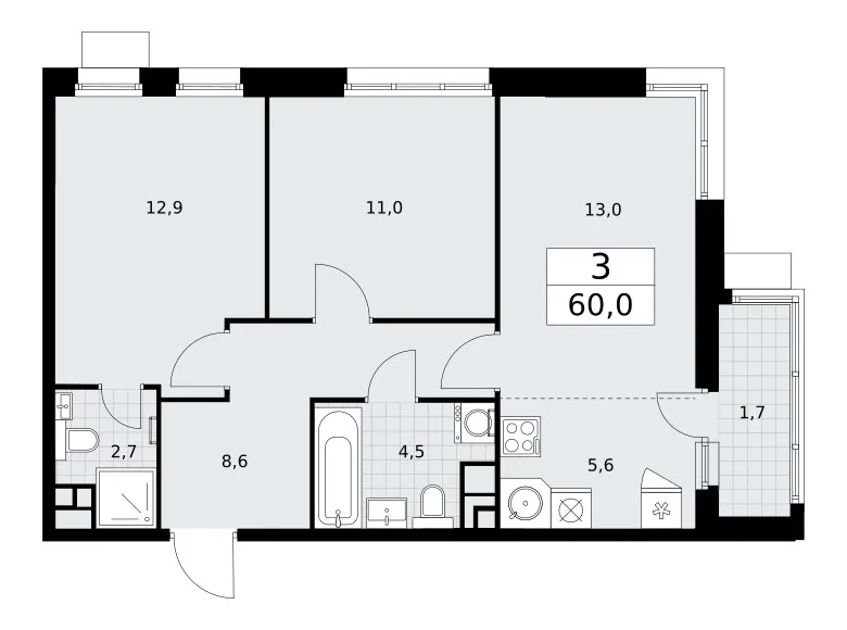 Apartamento 3 habitaciones 60 m² Vnukovo, Rusia
