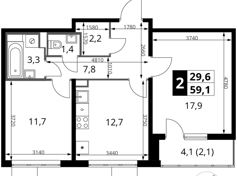 Apartamento 2 habitaciones 59 m² Leninsky District, Rusia