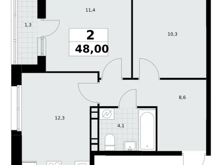Apartamento 2 habitaciones 48 m² Vnukovo, Rusia