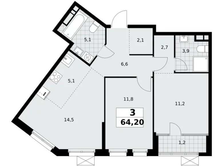 Appartement 3 chambres 64 m² Moscou, Russie