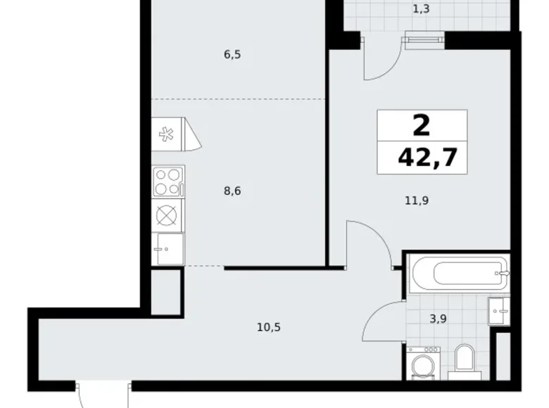 Wohnung 2 zimmer 43 m² Wnukowo, Russland