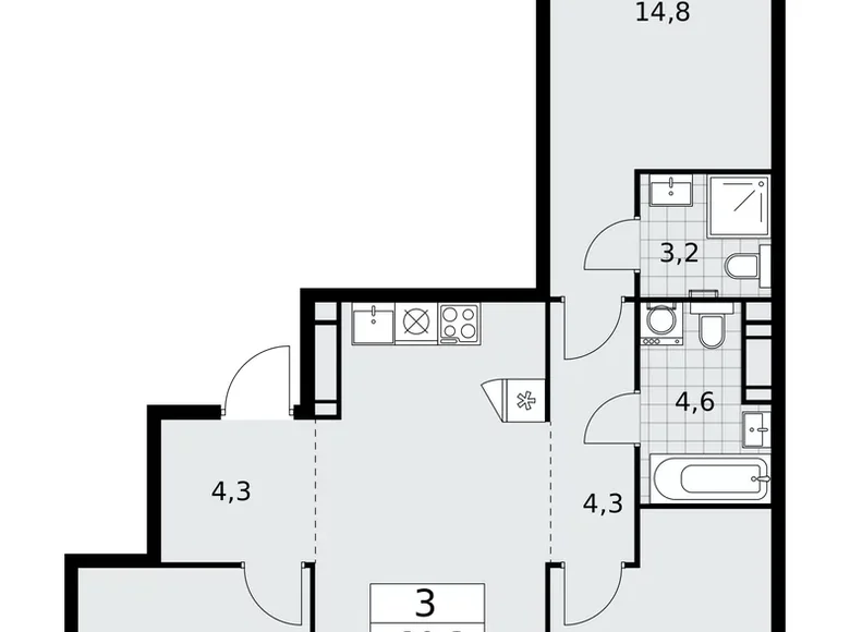 3 room apartment 80 m² Kommunarka, Russia
