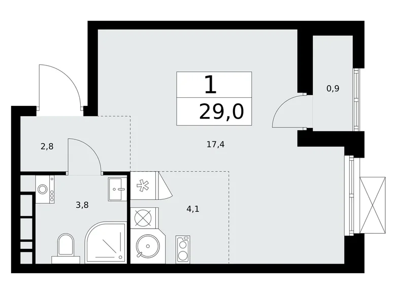Mieszkanie 1 pokój 29 m² Kommunarka, Rosja