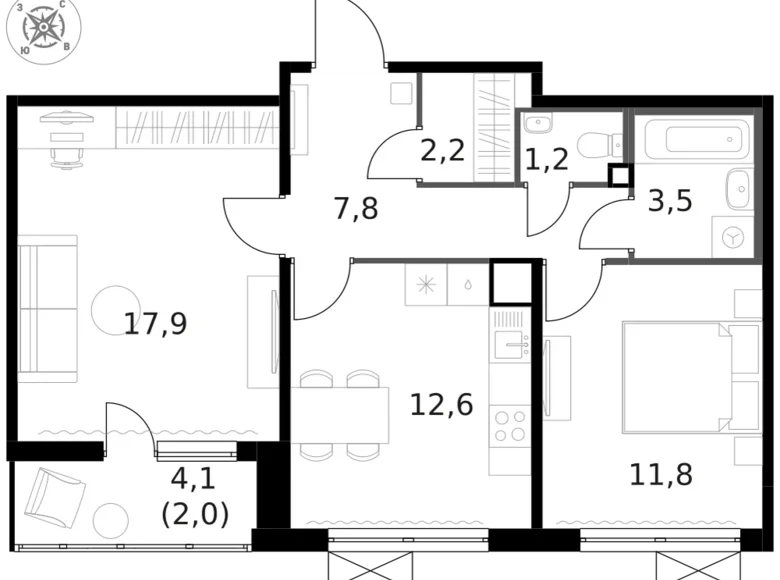 Appartement 2 chambres 59 m² Moscou, Russie