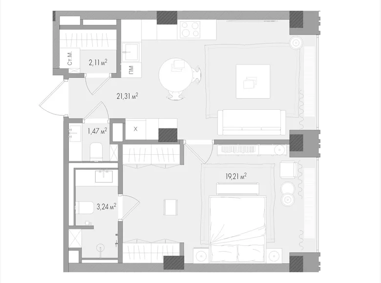 1 room apartment 49 m² Moscow, Russia