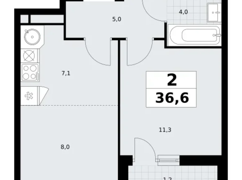 2 room apartment 37 m² Vnukovo, Russia