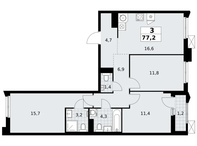 Wohnung 3 zimmer 77 m² Troizk, Russland