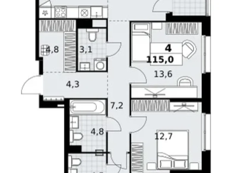 4 room apartment 115 m² Kommunarka, Russia