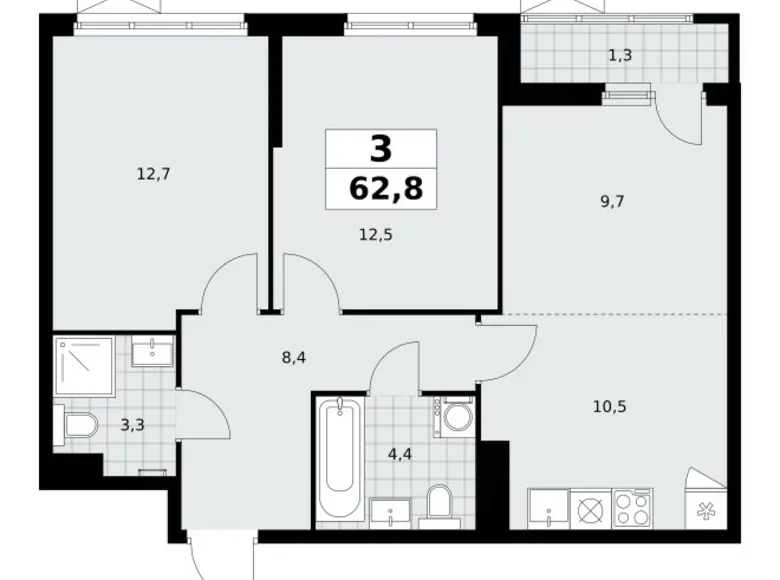 Apartamento 3 habitaciones 63 m² Kommunarka, Rusia