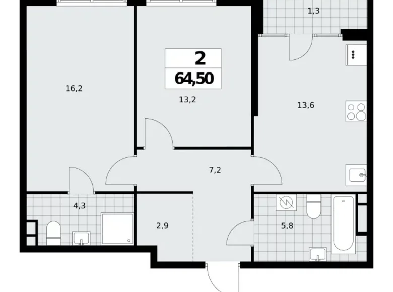 Квартира 2 комнаты 65 м² Москва, Россия