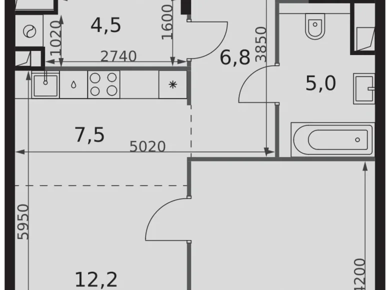 Квартира 1 комната 51 м² Москва, Россия